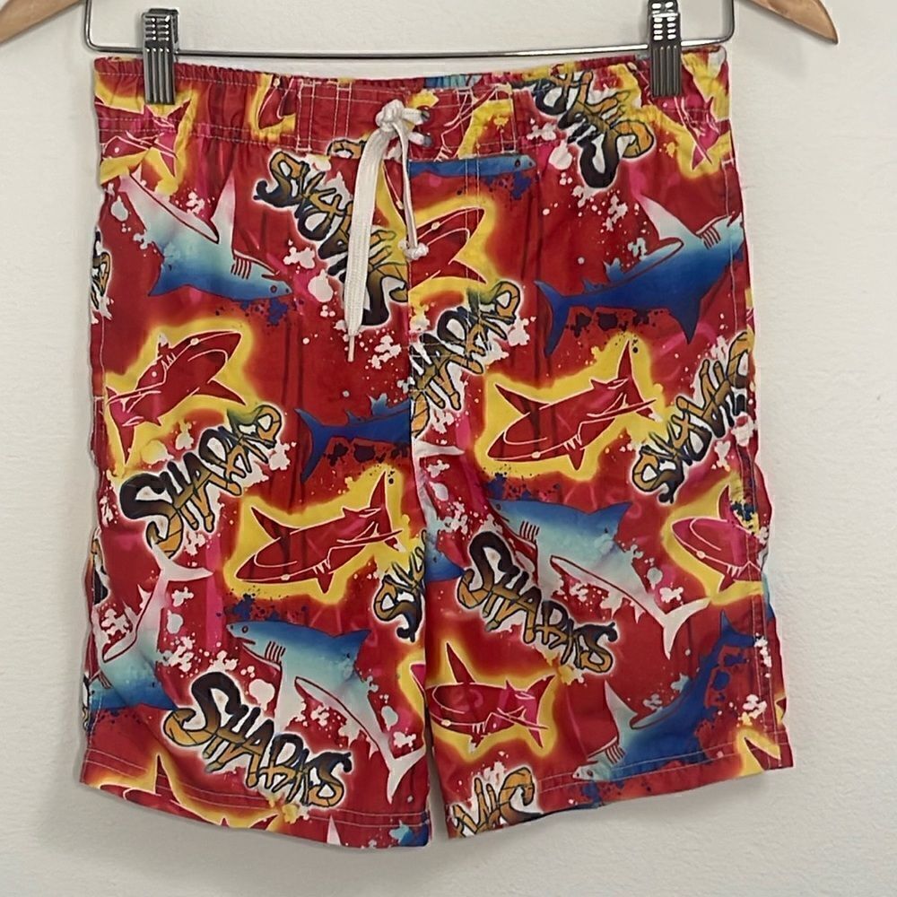 Jumping beans swim shorts.  Drawstring. Sharks. Size 7X